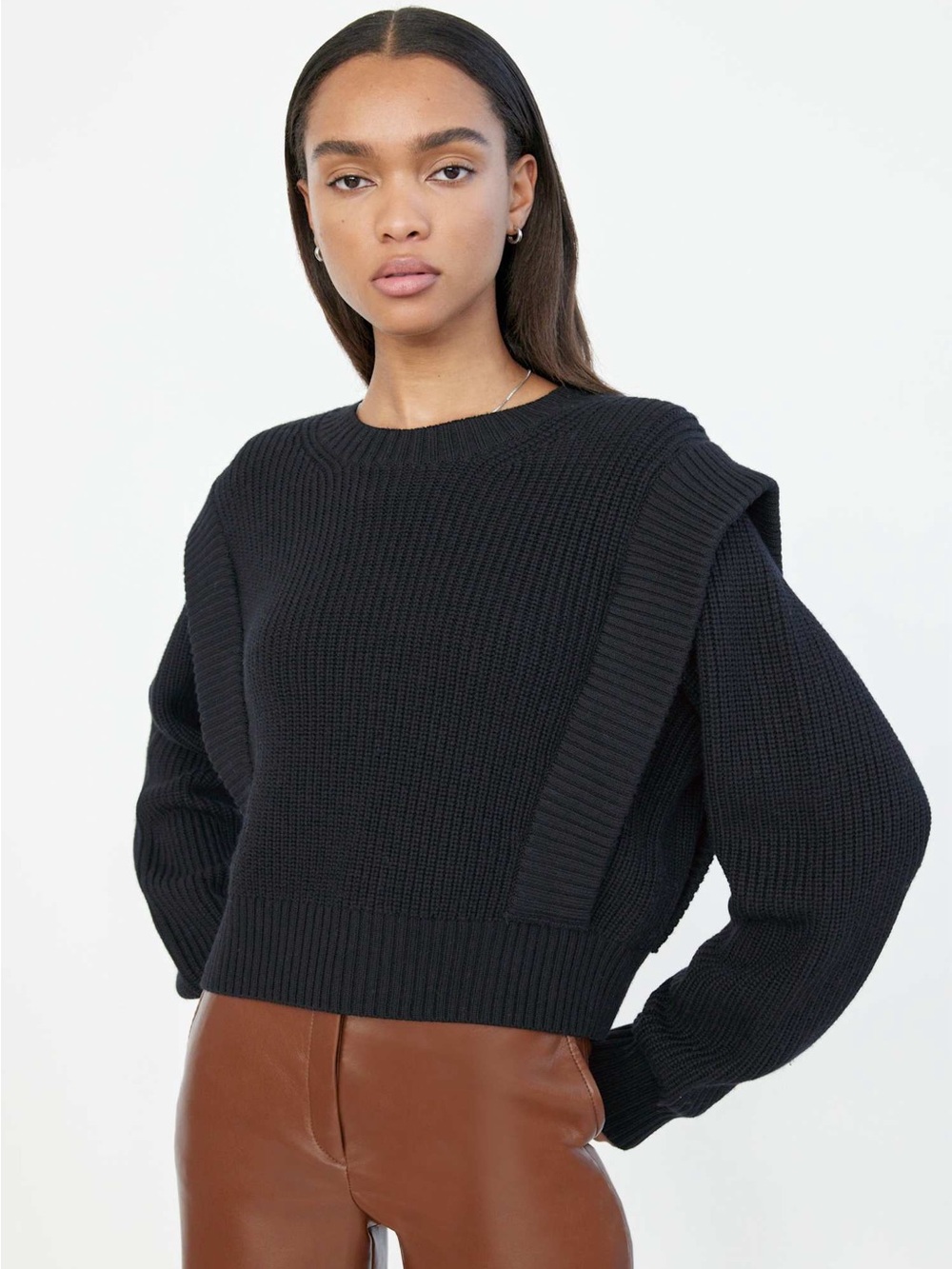 Aritzia Babaton Black 100% Merino Wool Ruffle Sweater S